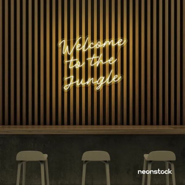Welcome to the Jungle neon sign in warm white for bold interiors, gaming setups, and tropical decor.
