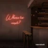 Where To Next neon sign in peachy pink
