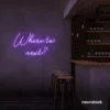 Where To Next neon sign in purple