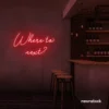 Where To Next neon sign in red