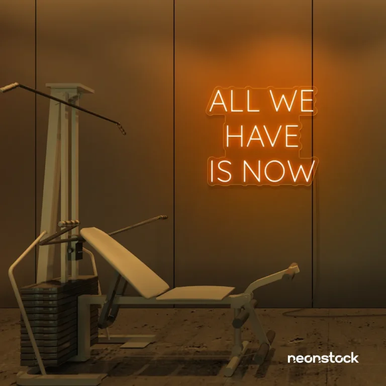 All We Have Is Now neon sign in orange for modern wall decor, dorms, and cozy interiors.