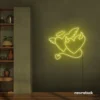 Devil and angel heart neon sign in lemon yellow for romantic and edgy room decor.