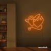 Devil and angel heart neon sign in orange for romantic and edgy room decor.