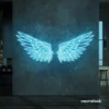 Elegant angel wings neon sign in ice blue for wall art or restaurant decor.