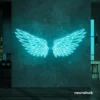 Elegant angel wings neon sign in mint green for wall art or restaurant decor.