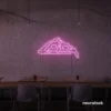Pizza slice neon sign in pink for pizzerias, fast food joints, and restaurant wall decor.