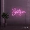 Baptism neon sign in baby pink for christening events and religious decor.