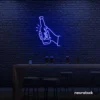 Beer bottle neon sign in dark blue for bar or man cave wall decor.