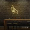 Beer bottle neon sign in warm white for bar or man cave wall decor.