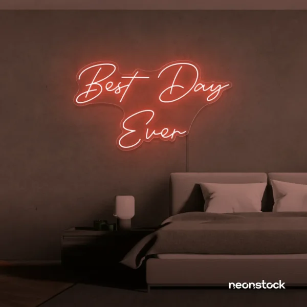 Best Day Ever neon sign in peachy pink for weddings, events, and celebration backdrops.