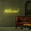 Blessed neon sign in lemon yellow for spiritual decor, homes, and motivational spaces.