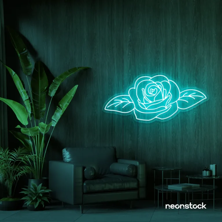 Rose neon sign in mint green for bedroom, lounge, or salon decor