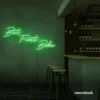 But First Boba neon sign in green for bubble tea shops, cafés, and playful food decor.