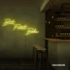 But First Boba neon sign in lemon yellow for bubble tea shops, cafés, and playful food decor.