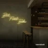 But First Boba neon sign in warm white for bubble tea shops, cafés, and playful food decor.