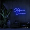 California Dreamin' neon sign in dark blue for beachy decor, cozy interiors, and travel-inspired rooms.