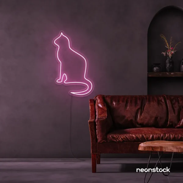 Cat neon sign in baby pink for pet lovers, bedroom wall decor, and cozy spaces.