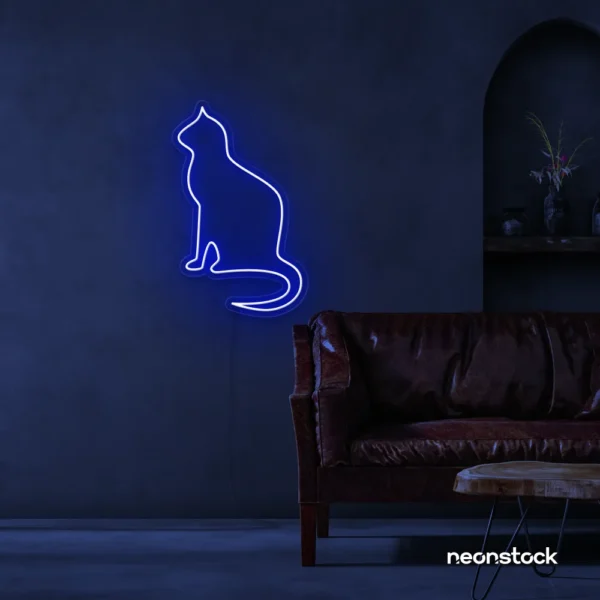 Dark Blue Cat Neon Sign – Cute LED light for pet-themed bedrooms and cat cafes.