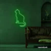 Cat neon sign in deep green for pet lovers, bedroom wall decor, and cozy spaces.