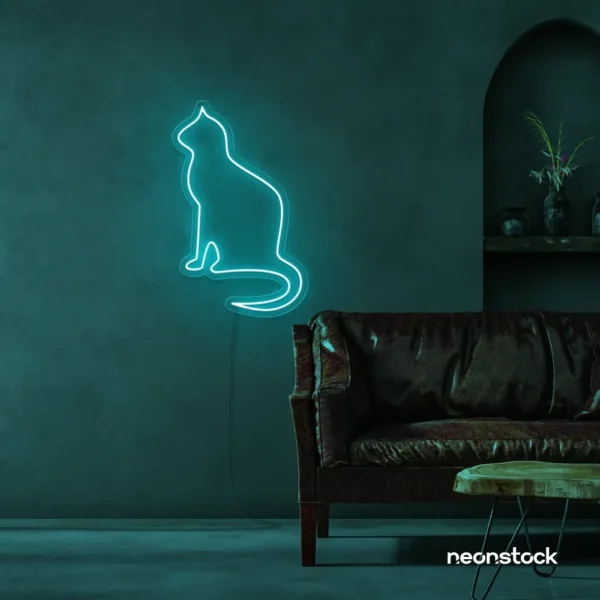 Cat neon sign in mint green for pet lovers, bedroom wall decor, and cozy spaces.