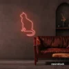 Cat neon sign in peachy pink for pet lovers, bedroom wall decor, and cozy spaces.