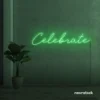 Celebrate neon sign in green for parties, events, and festive wall decor.