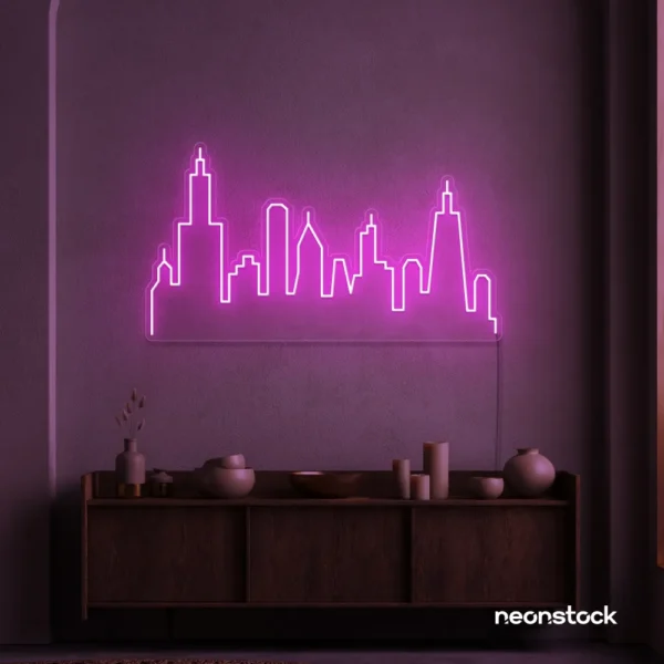 Skyline neon sign in pink color