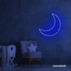 Moon neon sign in dark blue for kids' rooms, nurseries, and celestial-themed home decor.