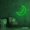 Moon neon sign in deep green for kids' rooms, nurseries, and celestial-themed home decor.