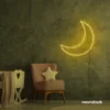 Moon neon sign in golden yellow for kids' rooms, nurseries, and celestial-themed home decor.