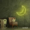 Moon neon sign in lemon yellow for kids' rooms, nurseries, and celestial-themed home decor.