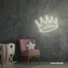 Crown neon sign in neutral white for kids' rooms, princess themes, and royal wall decor.