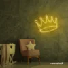 Crown neon sign in golden yellow for kids' rooms, princess themes, and royal wall decor.