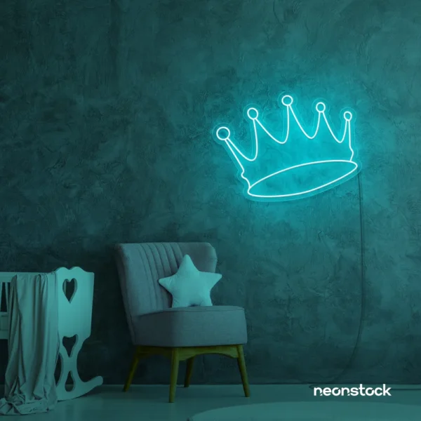 Crown neon sign in mint green for kids' rooms, princess themes, and royal wall decor.