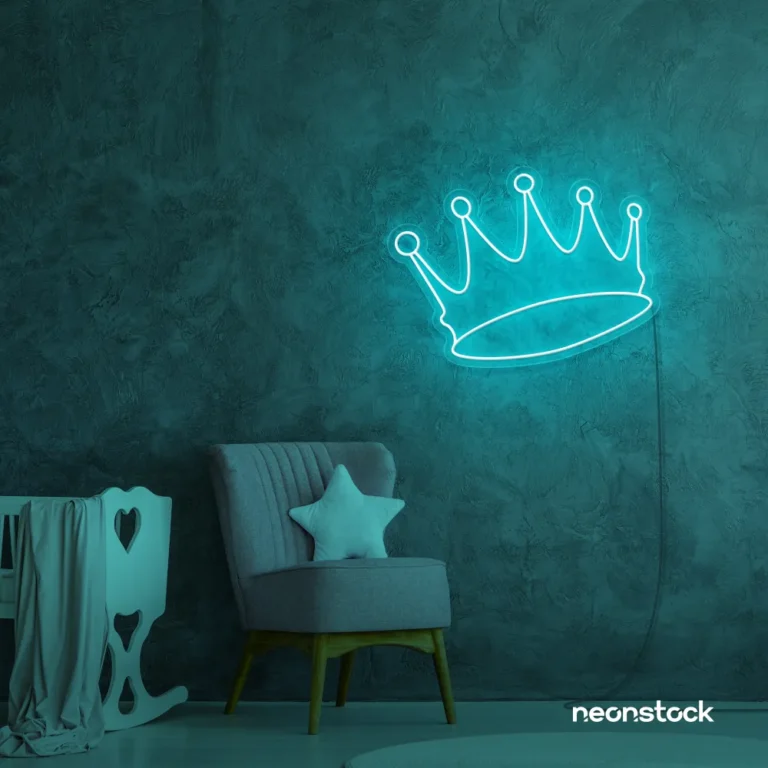 Crown neon sign in mint green for kids' rooms, princess themes, and royal wall decor.