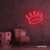 Crown neon sign in red for kids' rooms, princess themes, and royal wall decor.