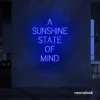 A Sunshine State of Mind neon sign in dark blue for beachy decor, positive vibes, and cozy spaces.