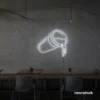 Spilling drink cup neon sign in white for coffee shops, juice bars, and beverage-themed decor.