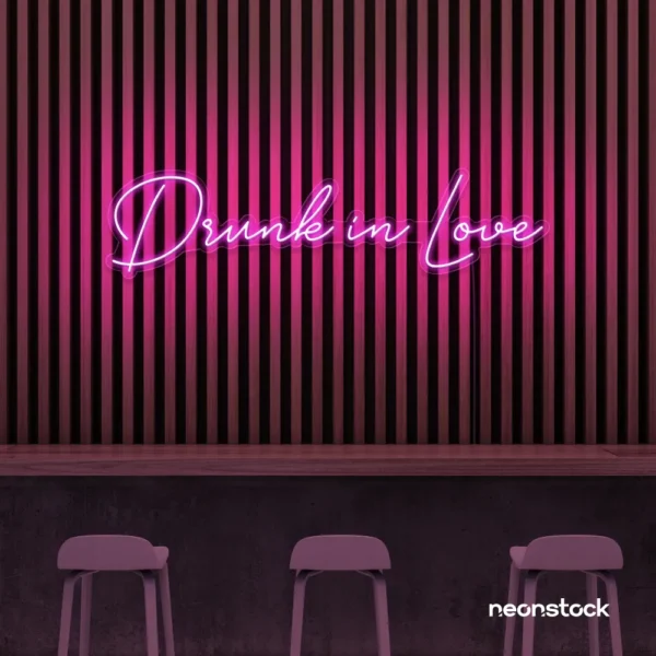 Drunk In Love neon sign in baby pink for wedding decor, engagement parties, romantic celebrations