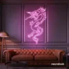 Dragon neon sign in baby pink – bold LED mythical creature light for man caves and gaming rooms.