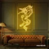 Dragon neon sign in golden yellow – bold LED mythical creature light for man caves and gaming rooms.