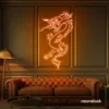 Dragon neon sign in orange – bold LED mythical creature light for man caves and gaming rooms.