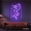 Dragon neon sign in purple – bold LED mythical creature light for man caves and gaming rooms.