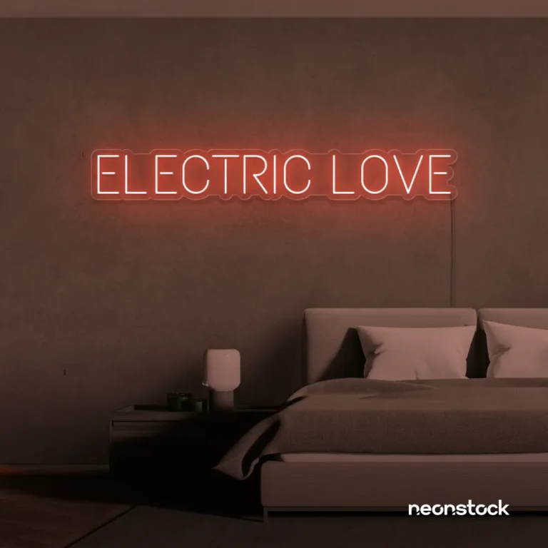 Electric Love neon sign in peachy-pink for wedding decor, engagement parties, romantic events
