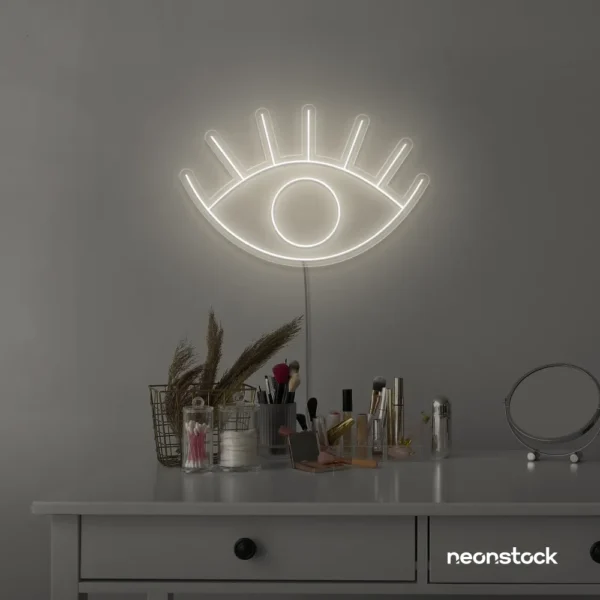 Eyes neon sign in neutral white for dorm rooms, glam decor, and modern wall art.