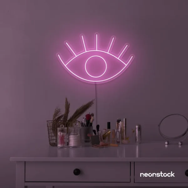 Eyes neon sign in baby pink for dorm rooms, glam decor, and modern wall art.