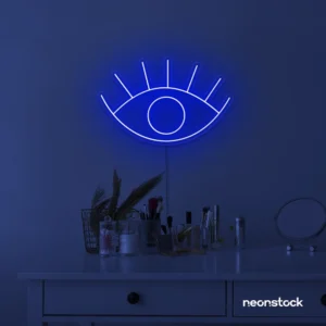Eyes neon sign in dark blue for dorm rooms, glam decor, and modern wall art.