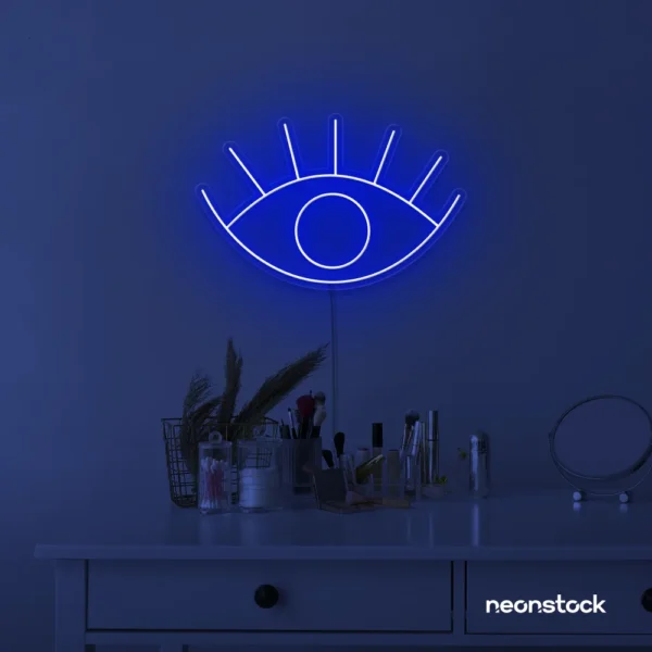 Eyes neon sign in dark blue for dorm rooms, glam decor, and modern wall art.