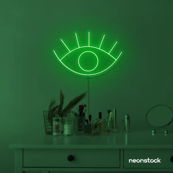 Eyes neon sign in deep green for dorm rooms, glam decor, and modern wall art.