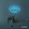 Eyes neon sign in ice blue for dorm rooms, glam decor, and modern wall art.